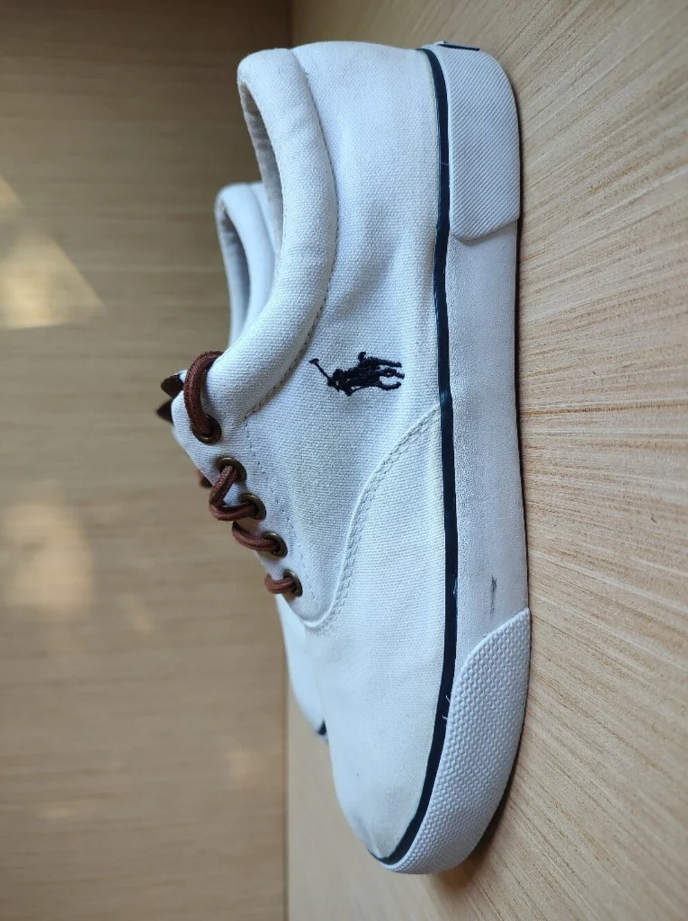 Polo Ralph Lauren Forestmont II Canvas Sneakers Lace Up White Brown Pony 9.5